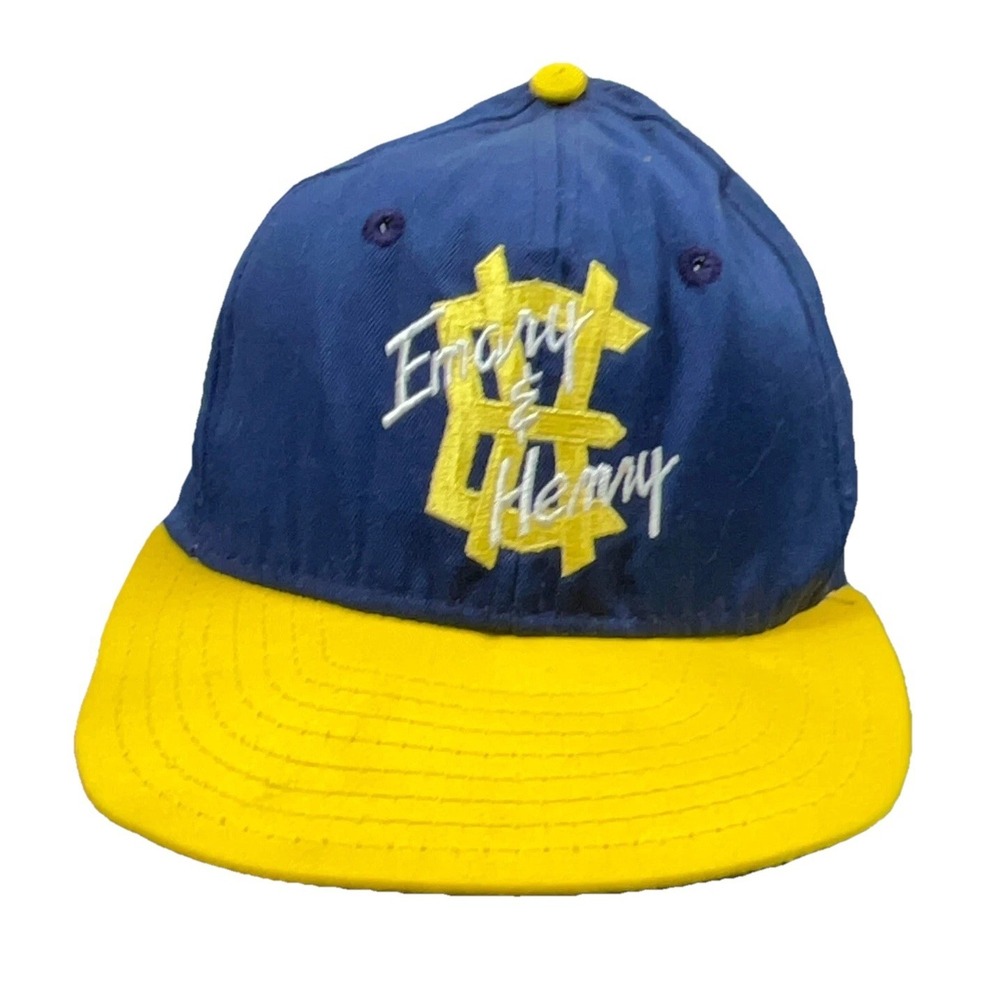 Vintage Emory & Henry Wasps‎ Hat Cap Snap Back Blue Football Spell Out 90s USA